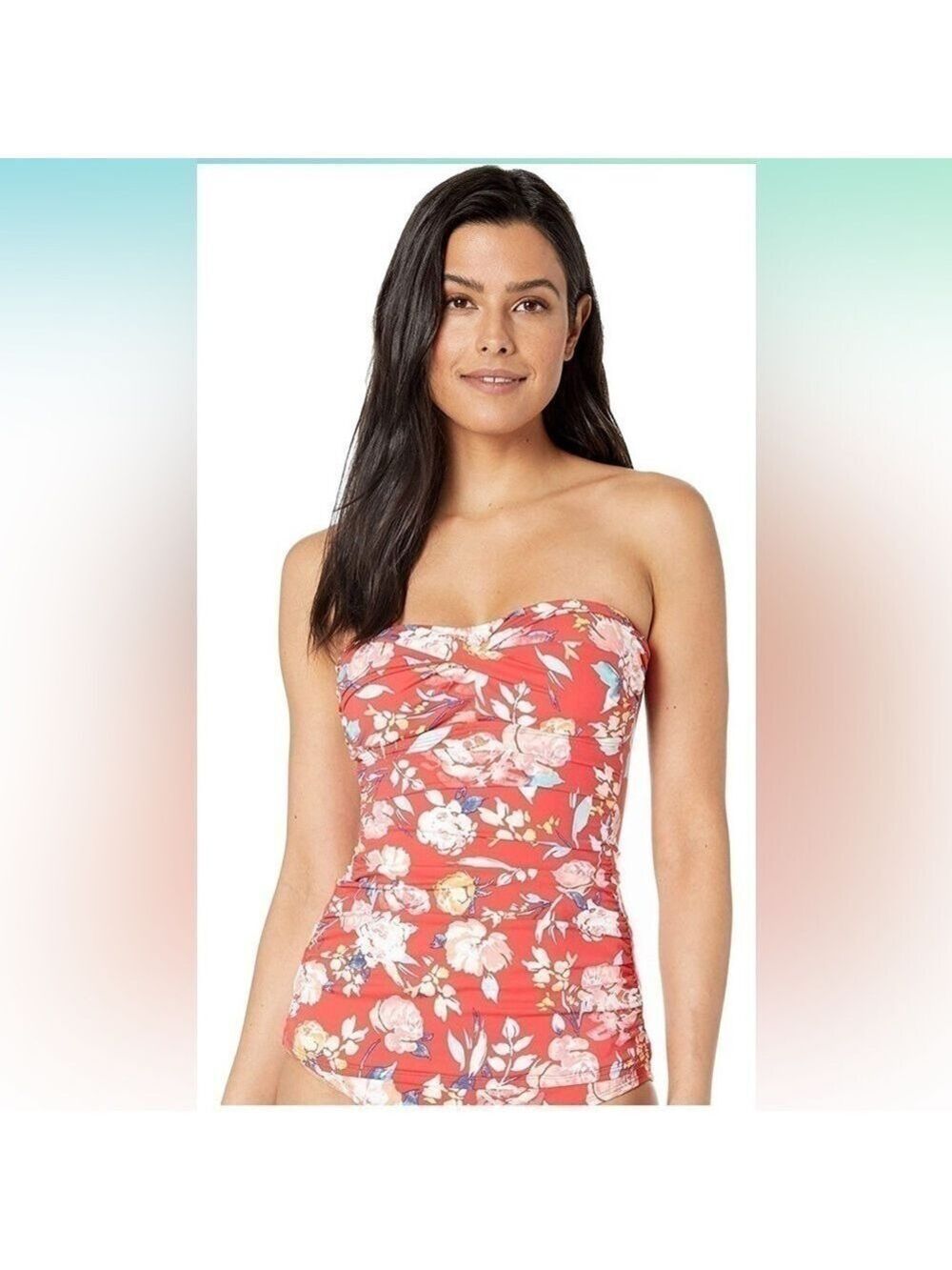 NWT Ralph Lauren Floral Twist Front Bandeau Tummy Control Tankini Top